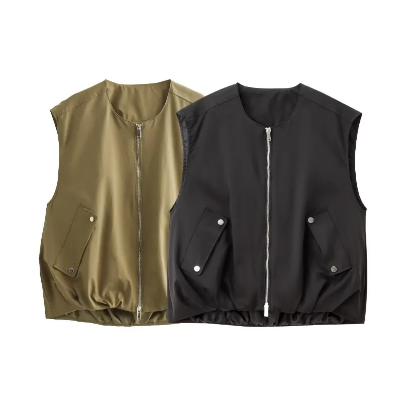 Zbza Женский Повседневный Жилет Без Рукавов С Круглым Вырезом И Карманом На