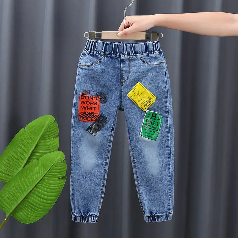 

Boy Jeans Loose Casual Winter Fleece Thermal Trousers Graffiti Jeans For Toddler Boy Fall Clothes Graphic Print Denim Baby Pants