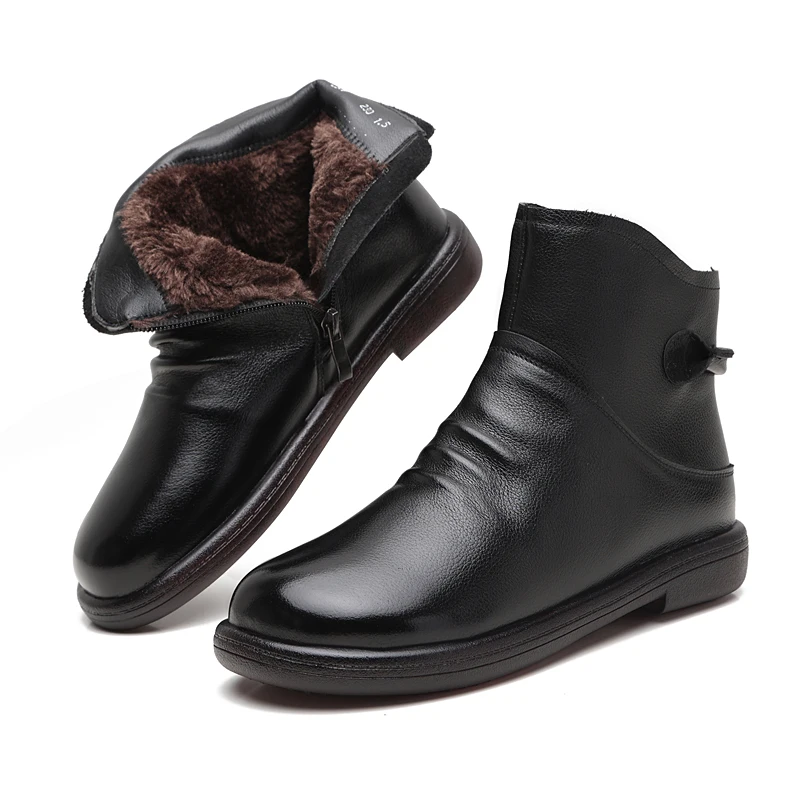 

Женские короткие ботинки на мягкой подошве, теплые кожаные ботинки на плоской подошве, повседневная британская обувь на молнии, утепленные ...