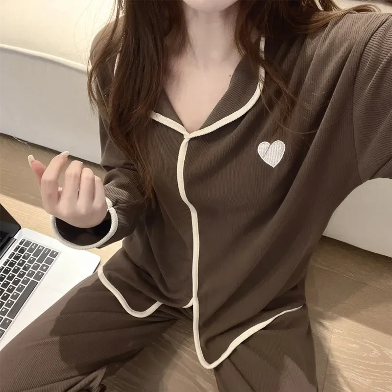 Женский пижамный комплект в японском стиле весна-осень 2023 кардиган с v-образным