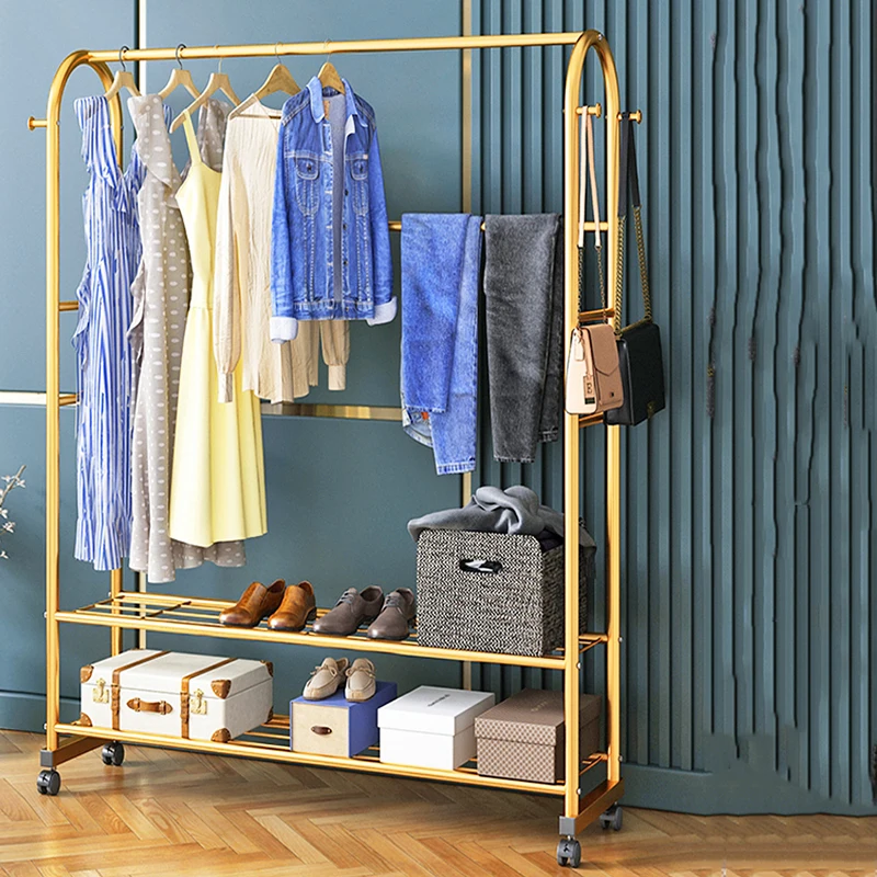 

Boutique Hanging Clothes Rack Shoes Golden Portable Clothes Rack Minimalist Place Saving Percheros Pared Bedroom Furniture