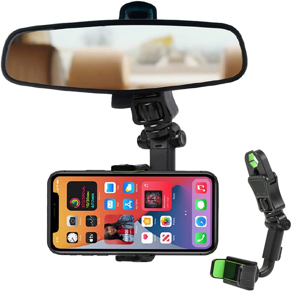 

Car Rearview Mirror Phone Holder Mount 360 Degrees Free Rotate Adjustable Suspension Mount Multi-Function holder for iphone