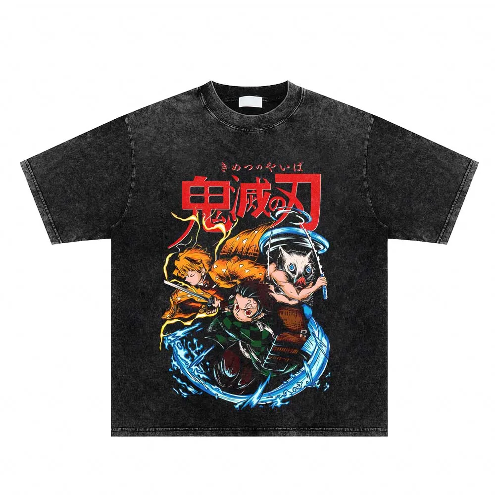 

Men Streetwear Vintage Tshirt Harajuku Japanese Demon Slayer Anime Graphic Printed T Shirt Summer Cotton Loose Washed Tops Tees