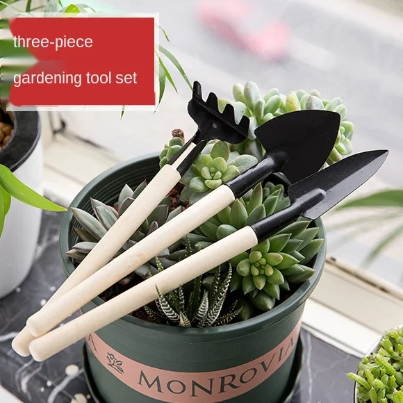 

3pcs Wood Flower Seeds Shovel Gardening Tools Set Spade Rake Succulent Plants Potted Garden Tools Soil Loosening Trowel Shovel