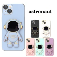 cute astronaut luxury plating case phone case for iphone 13 12 11 pro max mini xs max xr x 8 7 plus se cover with hidden holder