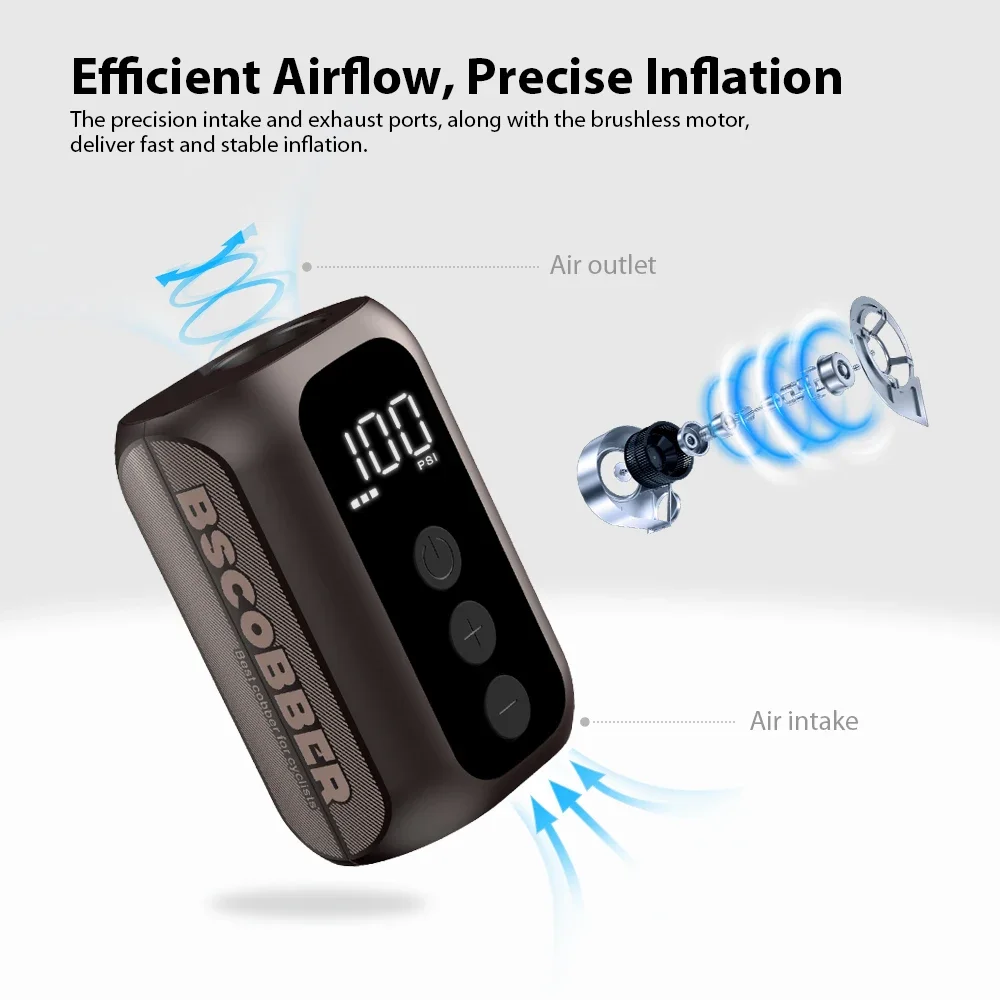 Фото BSCOBBER A5mini Портативный воздушный насос Портативный перезаряжаемый беспроводной велосипедный аксессуар Накачка шин 100PSI Высокое давление №2