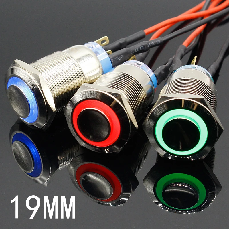 

19mm Waterproof Momentary Latching Stainless Steel Metal Doorbell Bell Horn Push Button Switch LED Car Auto Engine PC