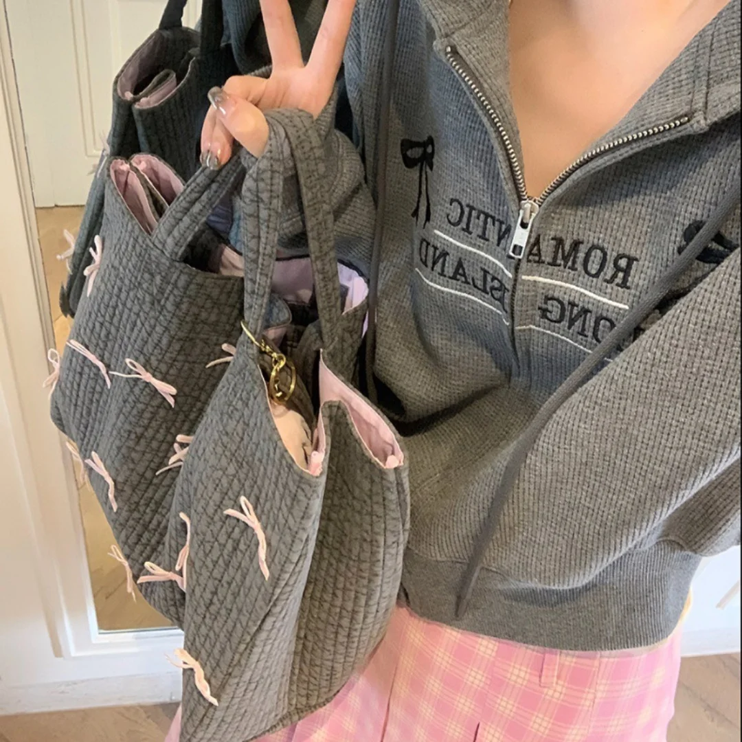 Сумка с бантом Холщовая большая сумка через плечо Нишевая модная