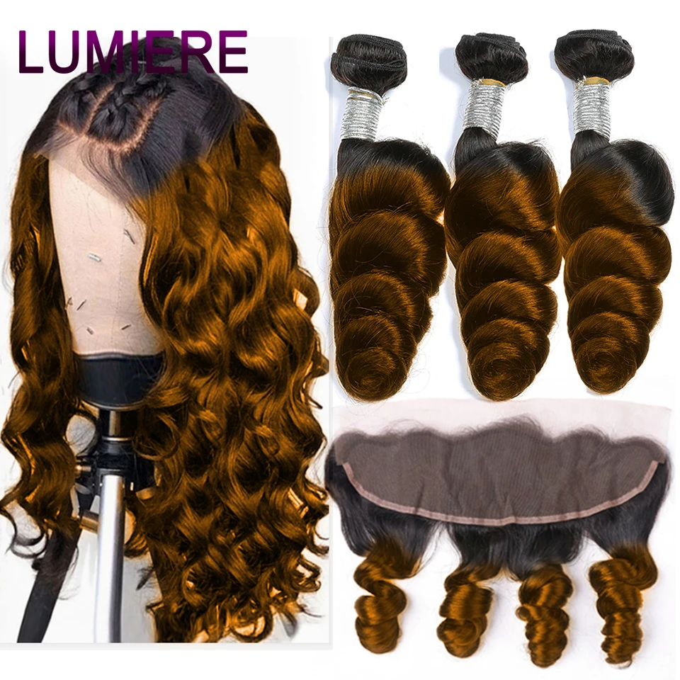 

Lumiere 1b/30 Colored Bundle With Closure Ombre Brown Loose Deep Wave Peruvian Human Hair Weave Bundle With Lace Closure Frontal