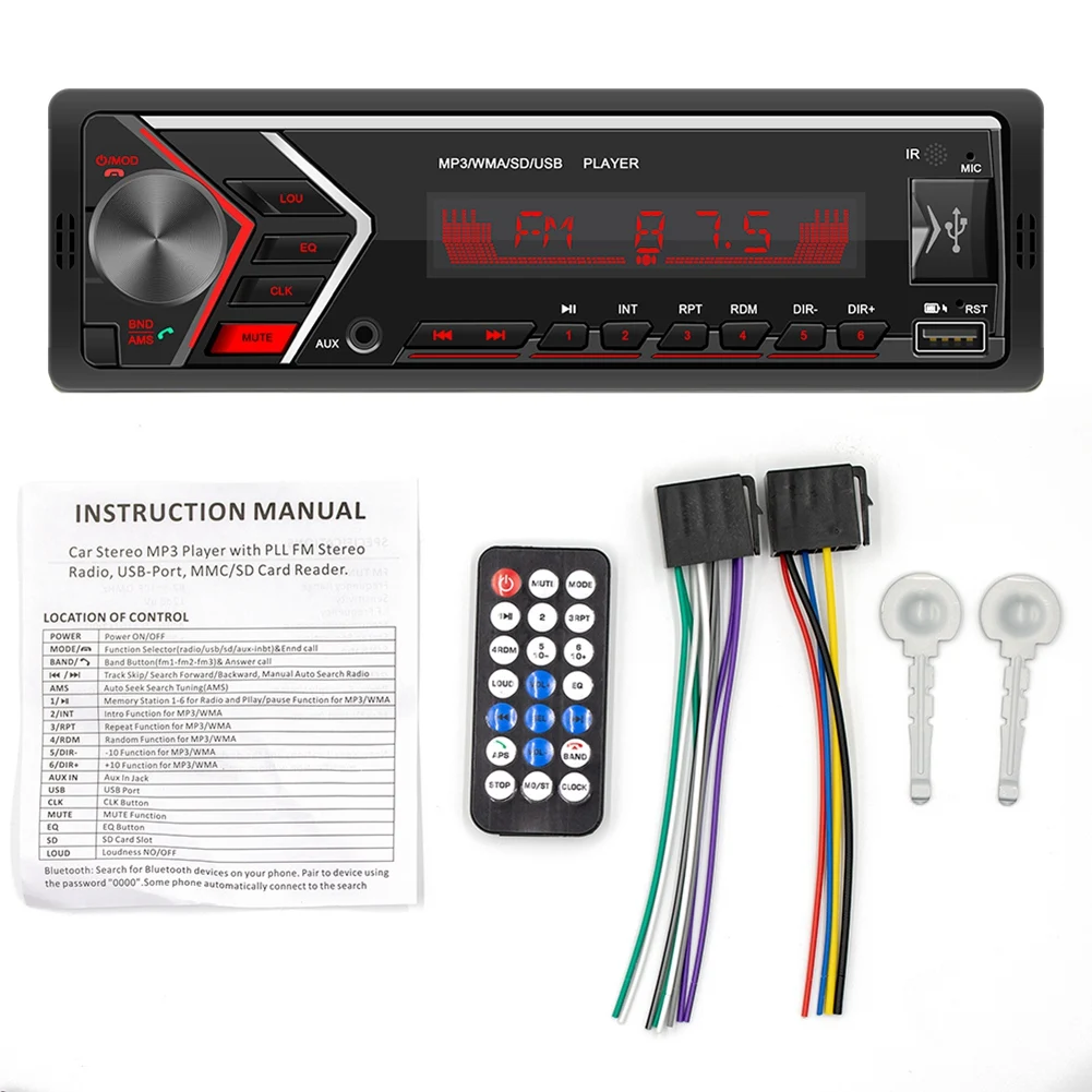 

Автомагнитола 1 DIN, Bluetooth, USB, SD, AUX, FM, MP3-плеер