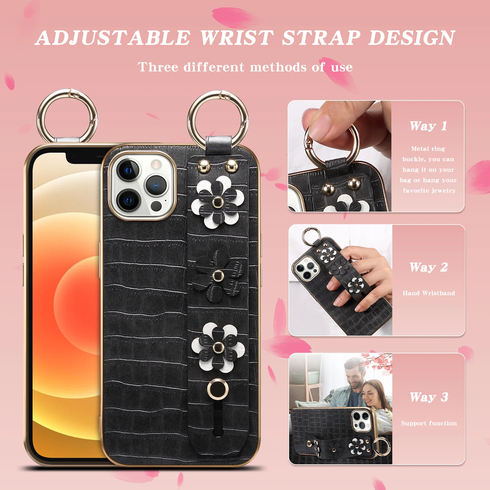

Suitable for iPhone 11 12 13 Pro Max Protective back cover Suitable for iPhone 11 12 13 Wristband Sakura Wristband Phone Case