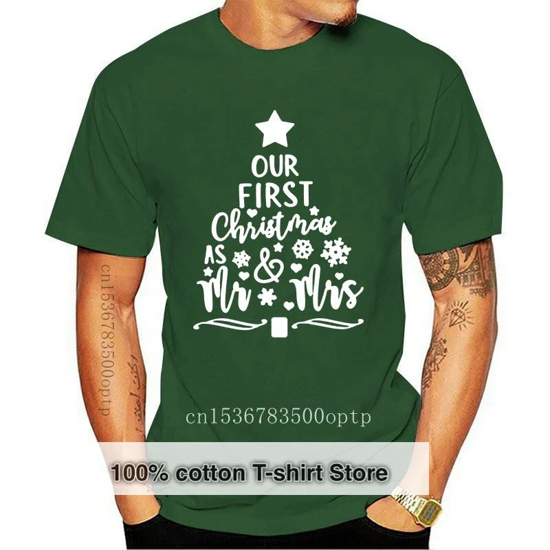 

New Our First Christmas As Mr Mrs T-shirt Funny Husband And Wife 2021lywed Gift Tshirt Men Women Graphic Matching Couples Tees