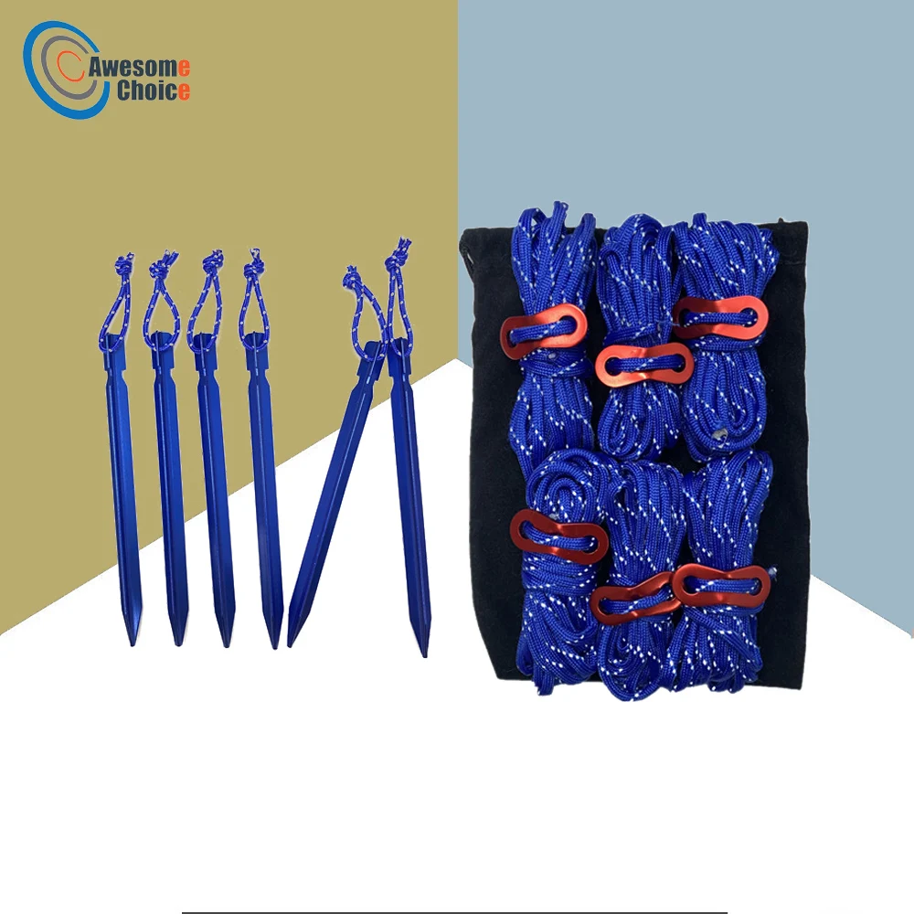

18 PCS Aluminum Alloy Tent Pegs Set with Rope Tent Nails Set Stake Camping Hiking Equipment Outdoor Traveling Tent Accessories