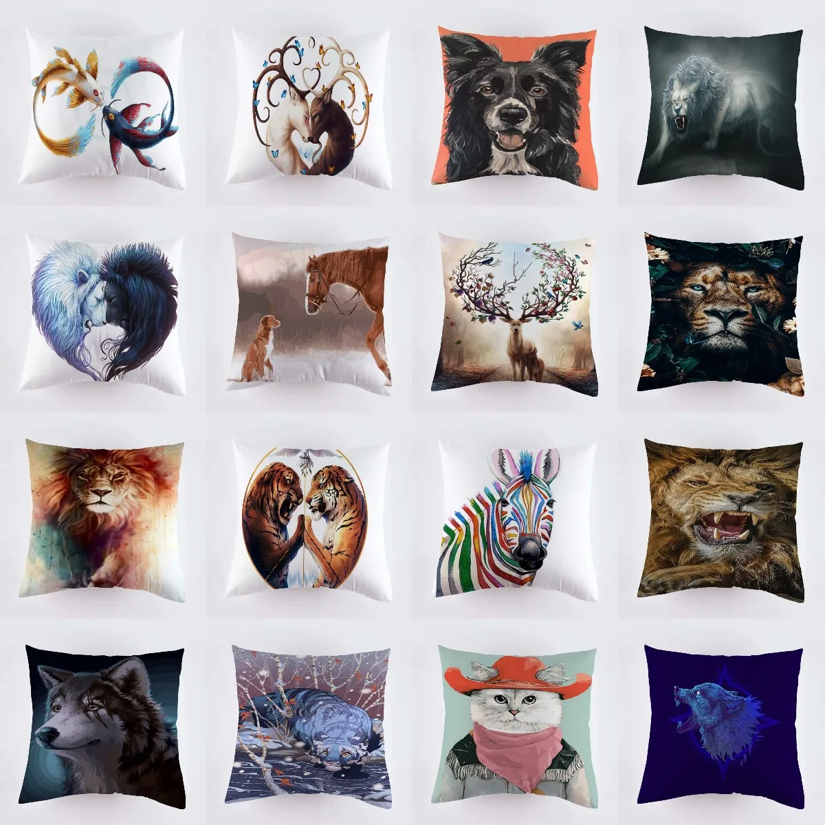 Decorative Painted Animals Pillowcase Polyester Square Cushion Cover Throw Pillows Bed Couch Home Decor Dakimakura