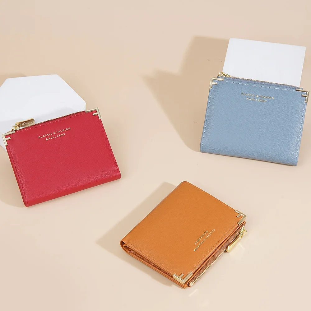 Женский короткий кошелек из искусственной кожи модный на молнии для монет