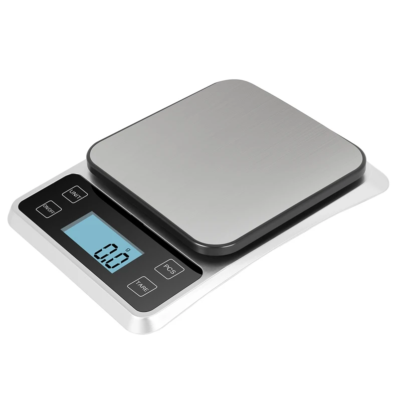 

Цифровые пищевые весы, кухонные весы 5000 г/0,1 г и унции для приготовления выпечки, из нержавеющей стали, ЖК-дисплей HD