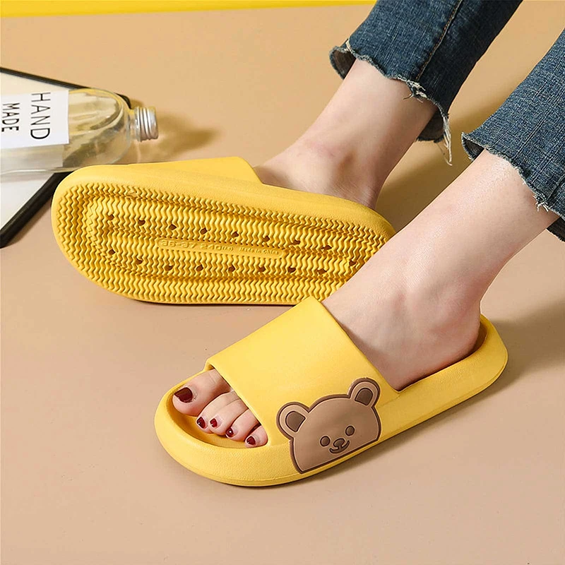 

Womens Slippers Beach Slides Cartoon Bear Flip Flops Men's Thick Sole Indoor Bathroom Anti-Slip Shoes 2023 Summer Couple Sandals