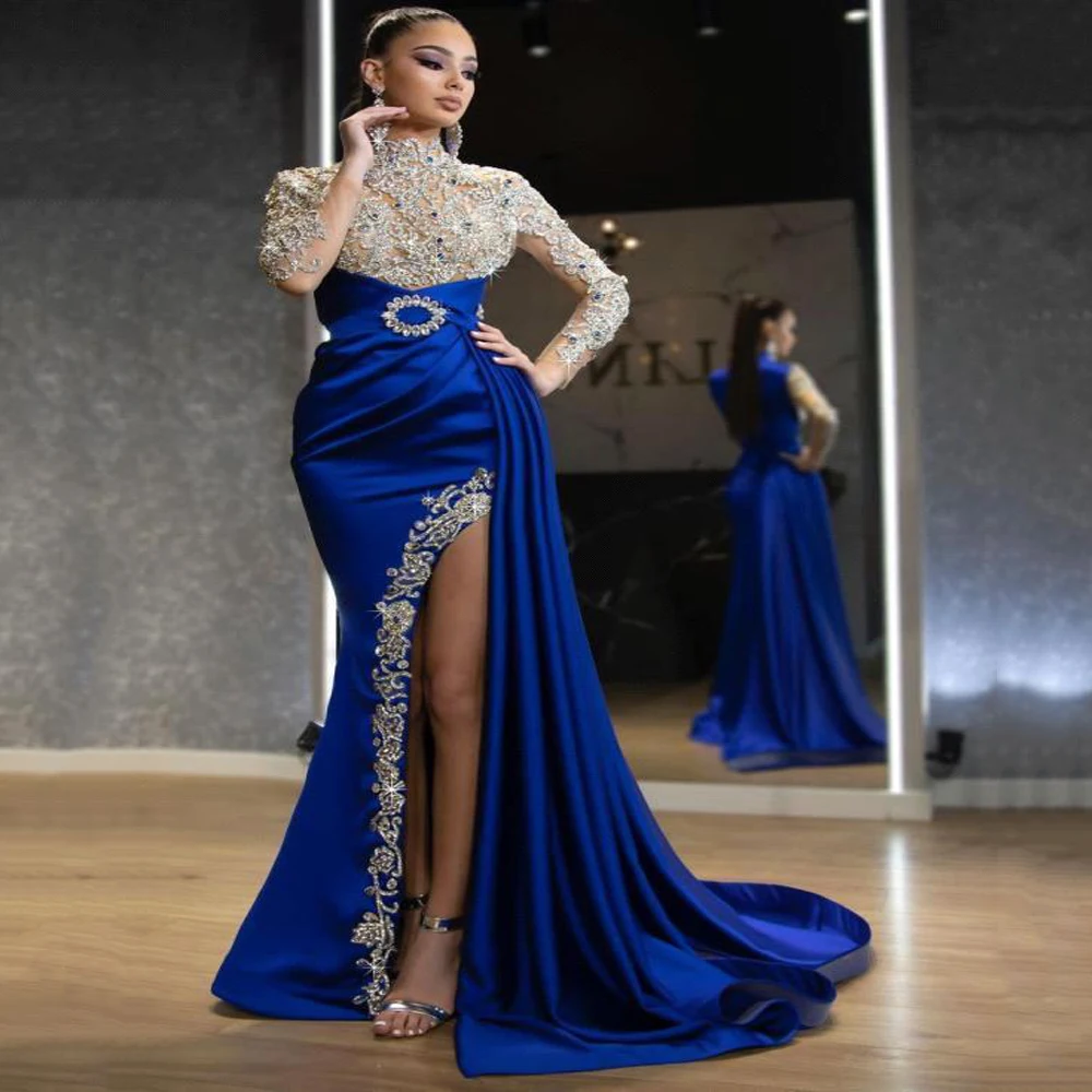 

2022 Robe De Soiree Longue High Neck Evening Dresses Formal Lady Party Dresses Plus Size Vestidos De Noche Custom Dresses
