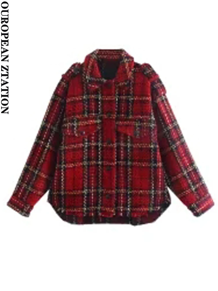 

Модная женская клетчатая куртка PAILETE большого размера 2022, винтажная женская верхняя одежда с длинным рукавом и пуговицами спереди, шикарная верхняя одежда