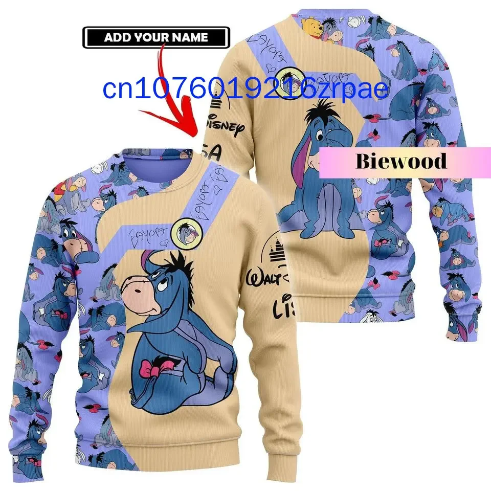Новый детский рождественский свитер Disney Eeyore с 3D принтом для мужчин и женщин