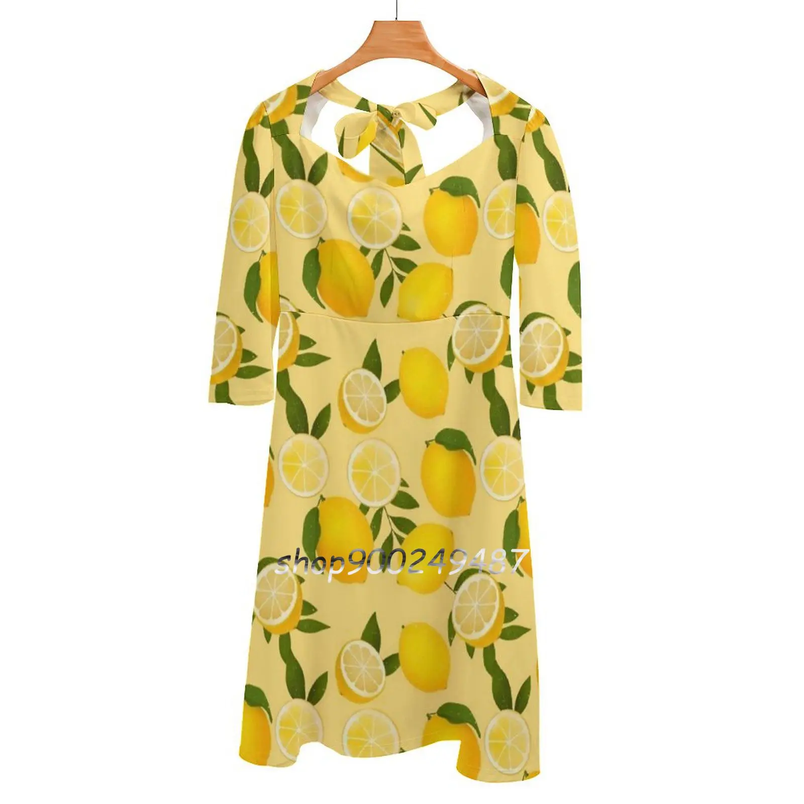 

Платье-колокол лимонно-лимонное с квадратным вырезом