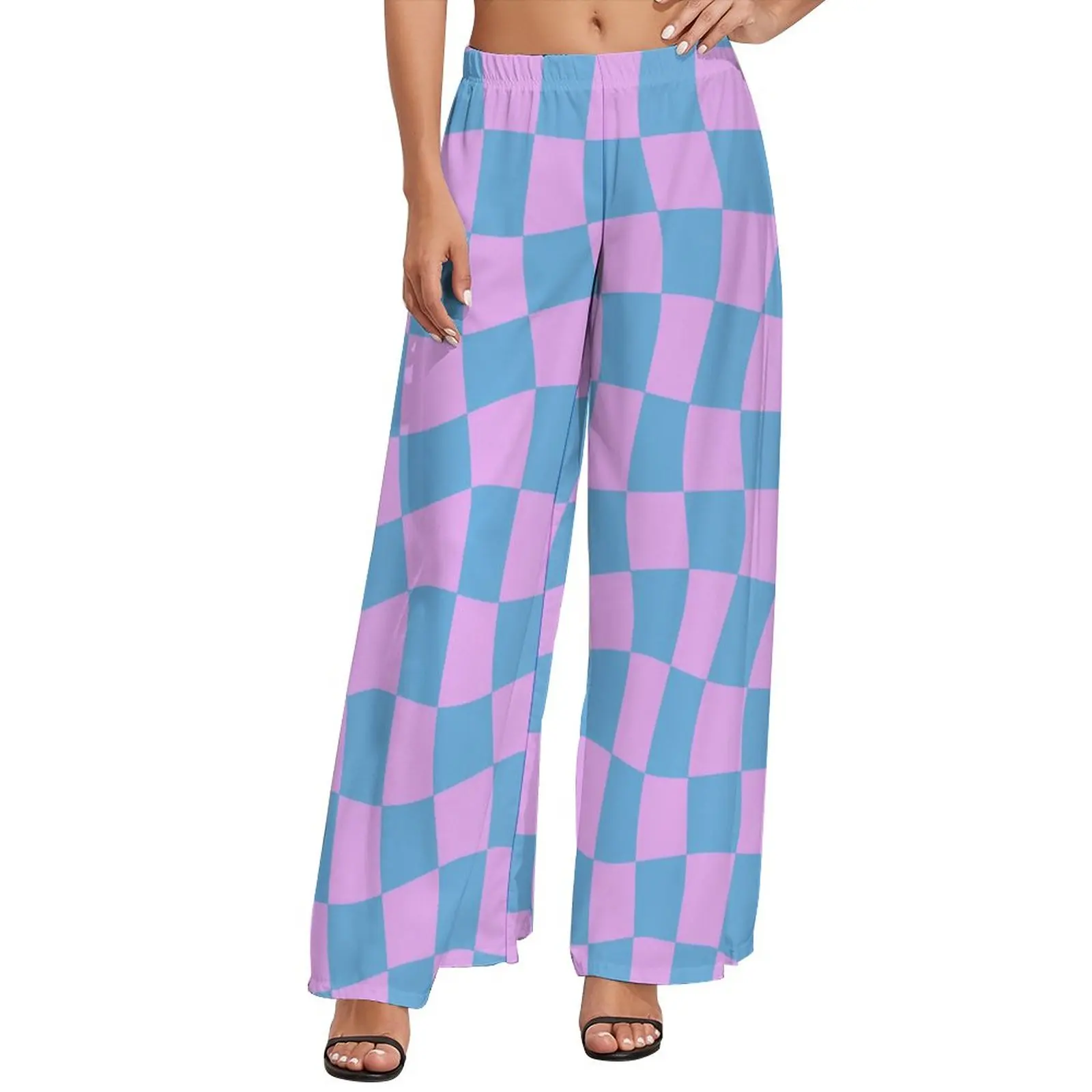 

Retro Mod Pants Womens Abstract Checkerboard Streetwear Trousers Elastic High Waist Sexy Wide Pants Gift Idea