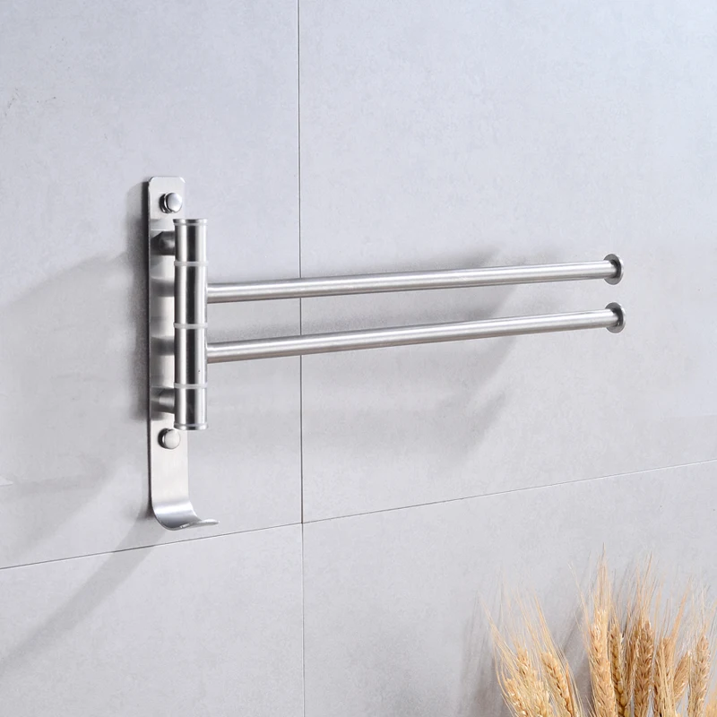 

washroom rotating towel bar wall mounted Bathroom stainless steel double towel ring holder toilet nails accessories
