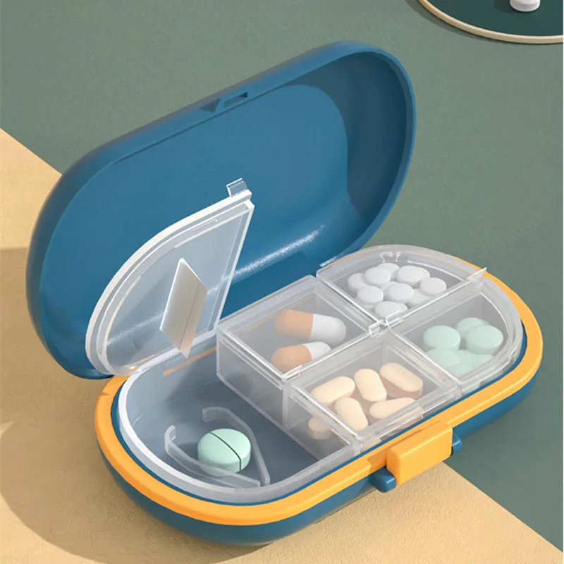 

4 Grids Travel Medicine Box Organizer Mini Carry-on Storage Container Medicine Cutter Sealed Compartment Small Pill Boxes