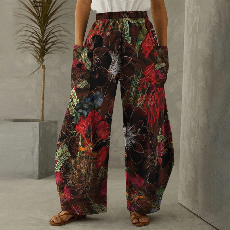 

2023 Women's Loose Pants Korean Fashion Vitality Y2K Style 3D Printing Flower Harajuku Double Pocket Parachute Oversized Pants