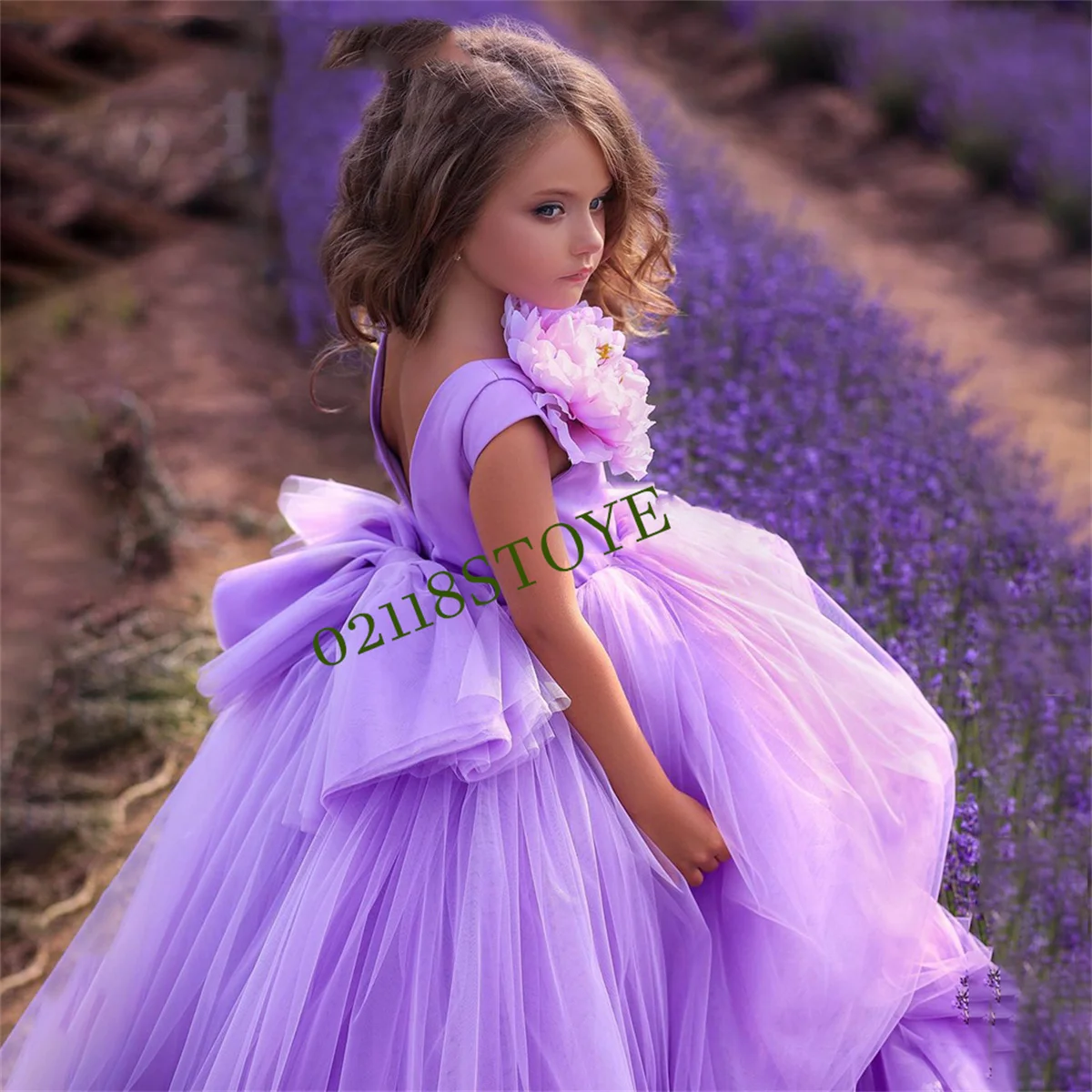 Сиреневое платье принцессы для девочек Тюлевое Пышное Платье с милыми цветами