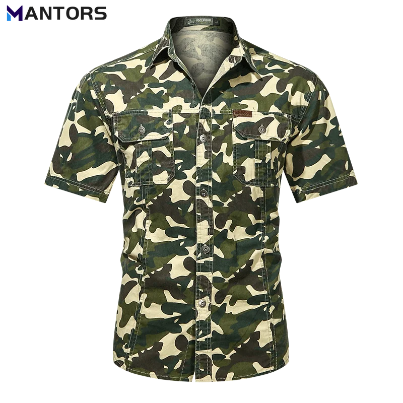 

MANTORS Summer Army Military Men's Shirts Casual Cotton Short Sleeve Shirt Breathable Loose Camouflage Cargo Tactical Tops Plus