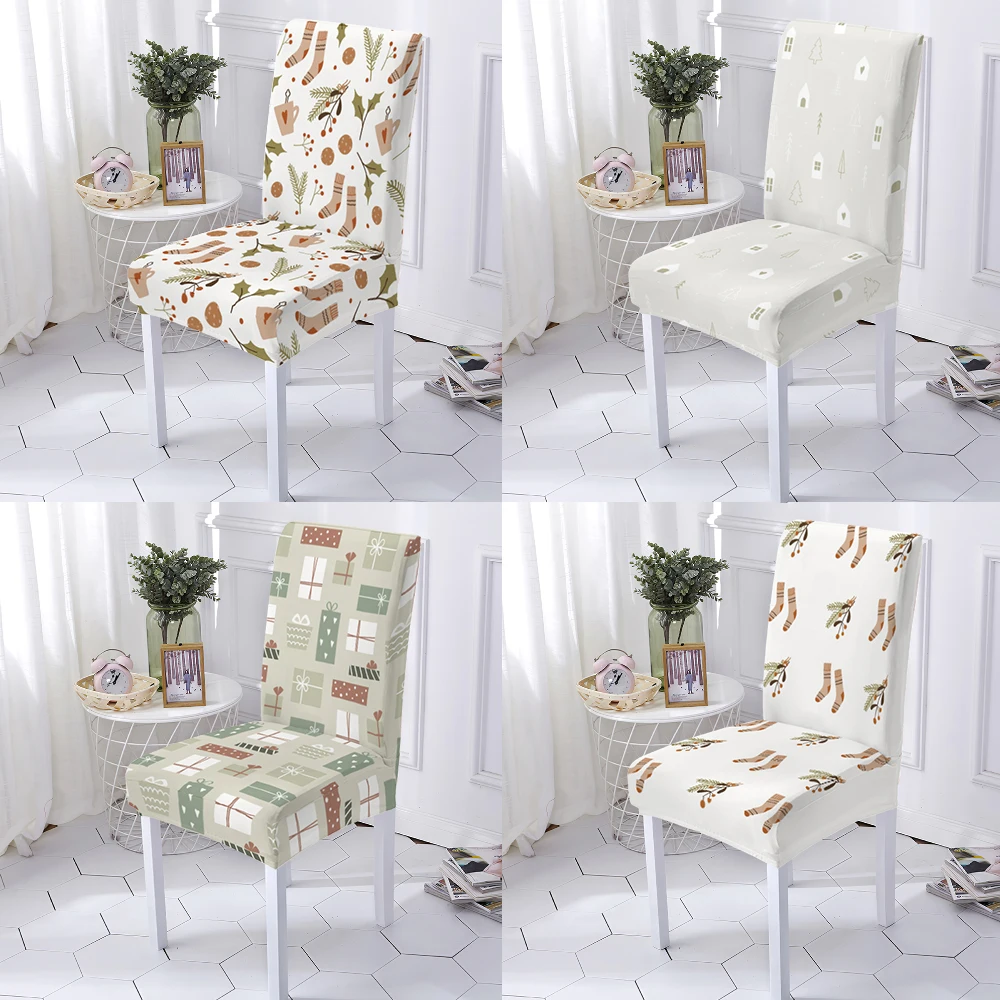 

Christmas Elastic Dining Chair Cover Stretch Chair Slipcover Anti-dirty Kitchen Seat Case Protector Hotel Banquet Decor