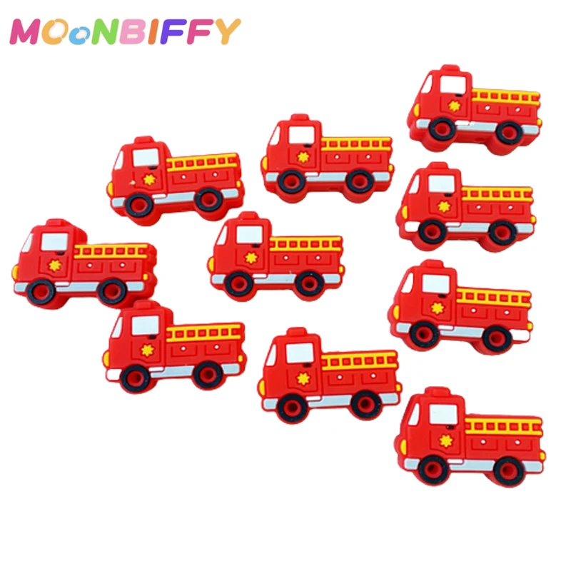 

10pcs Silicone Fire truck car Beads BPA Free Baby Teething Beads DIY Toy For Pacifier Clips New Born Baby Teether
