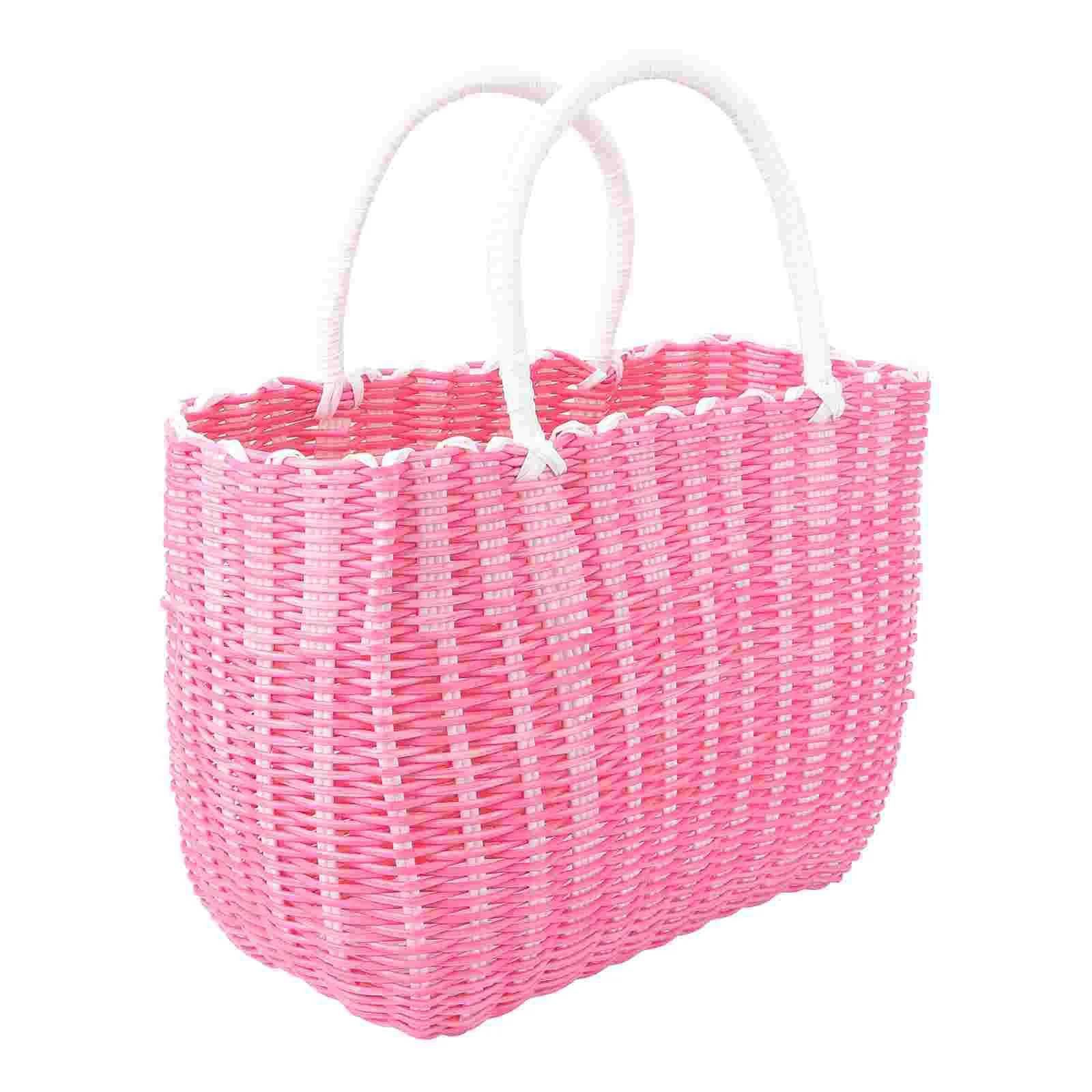 

Basket Woven Shopping Tote Market Storage Handle Grocery Beach Picnic Baskets Handles Straw Rattan Wicker Shower Large Flower
