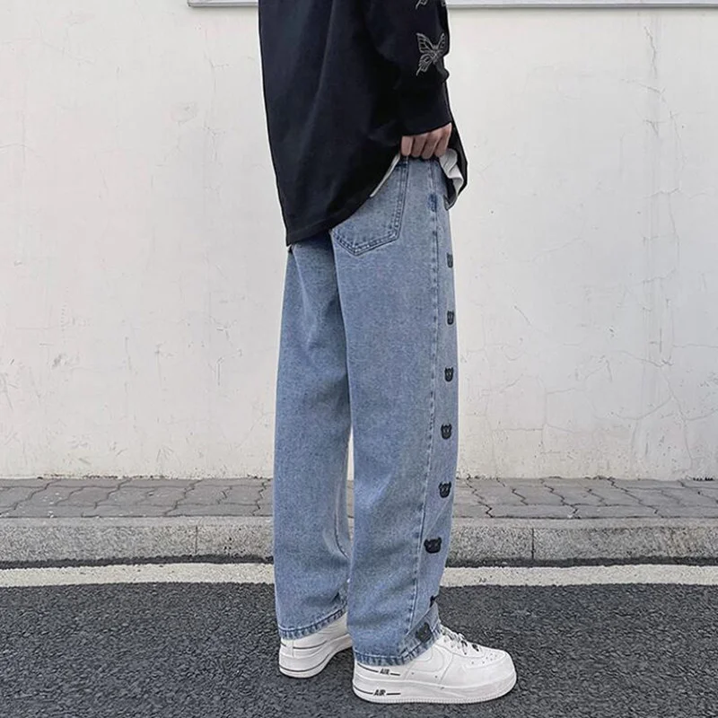 

Джинсы мужские свободные прямые с широкими штанинами, повседневные брюки в ковбойском стиле, уличная одежда в стиле хип-хоп, весна, 2020