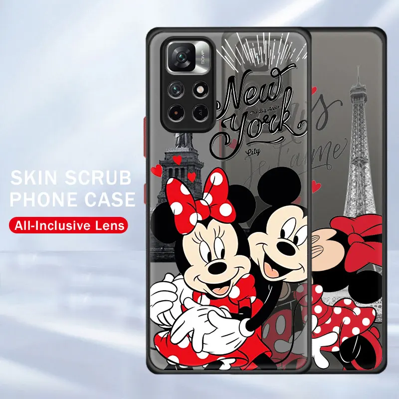 

For Redmi Note 9T 8A 10 Pro 11 9 9A 8 9C K40 9S 10C 7 10X Clear Translucent Mickey Minnie World Travel Frosted Capinha Funda