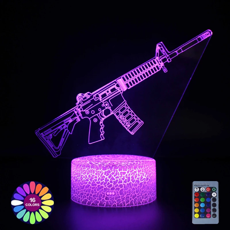 

3D Illusion Game Setup Rifle Gun Patterns LED Night Light Gamer Decoration Table Lamp CS Game Room Decor For Boys Birthday Gift