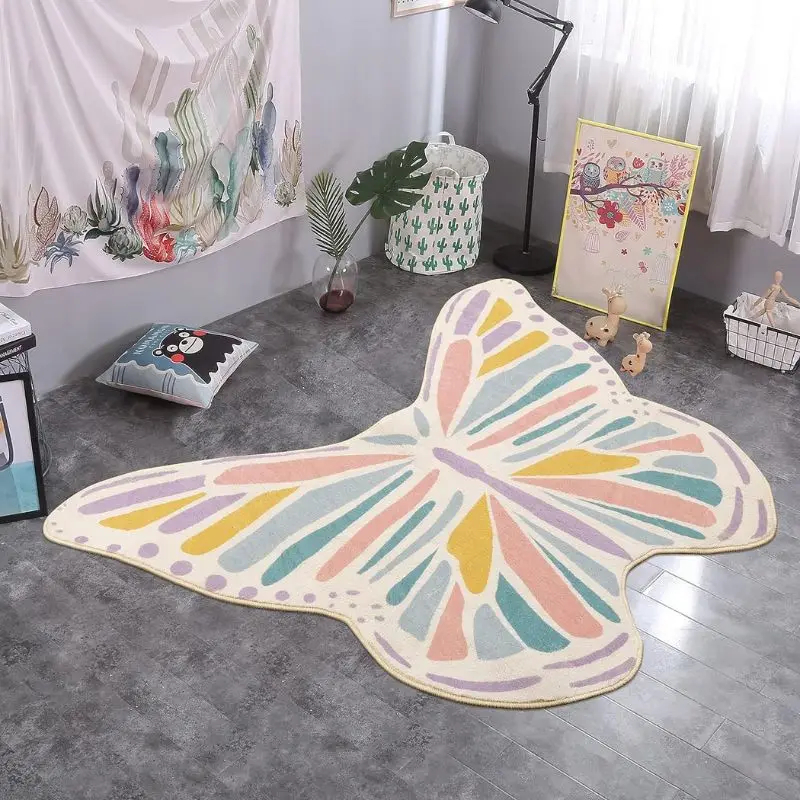 

Fluffy Carpet Living Room Butterfly Plush Rug for Girls Bedroom Hairy Nursery Play Mat for Children Shaggy Baby Rugs Foot Mats