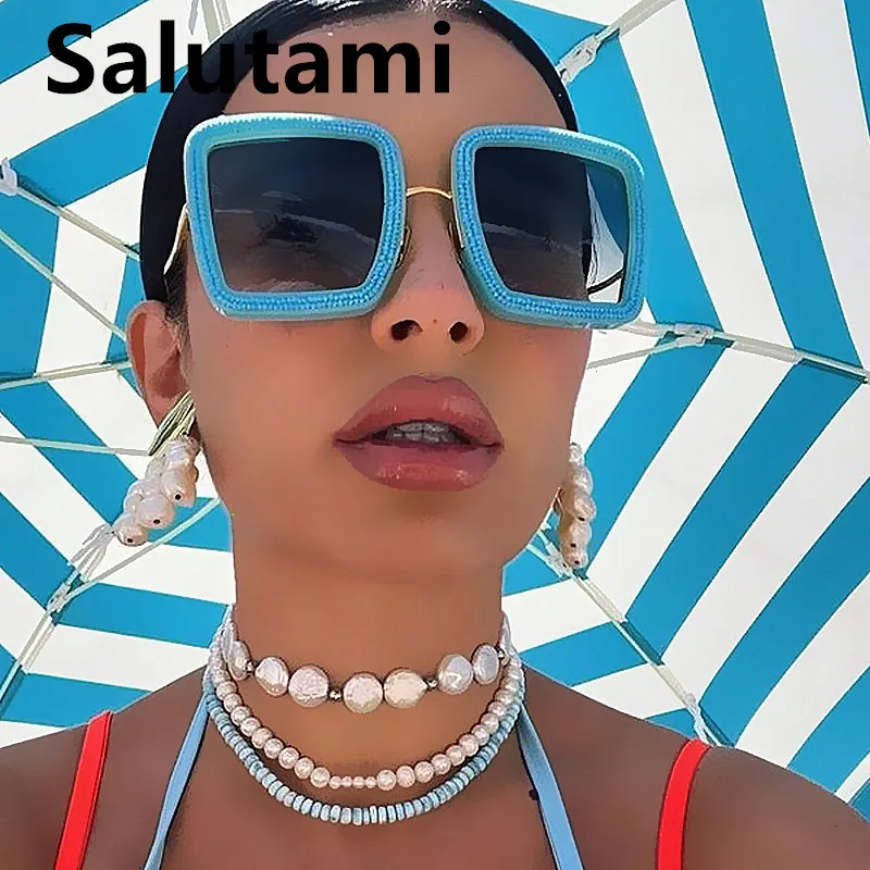 

2022 New Fashion Square Crystal Shiny Sunglasses For Women Vintage Alloy Oversize Rhinestone Sun Glasses Female Party Shades Men