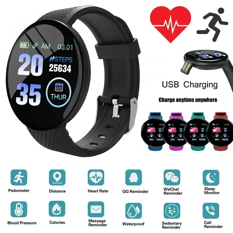 Fitness Smart Watch with Call Vibration Reminder Message Push Heart Rate Blood Pressure Monitoring Wearable Wristwatch