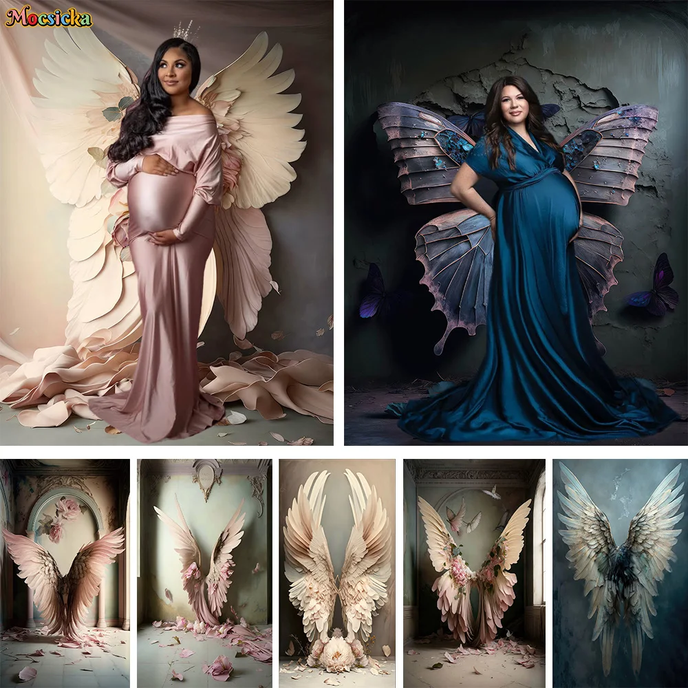 

Angel Wings Photography Background Classic Flowers Decor Studio Photoshoot Kids Birthday Backdrop Maternity Art Portrait Booth