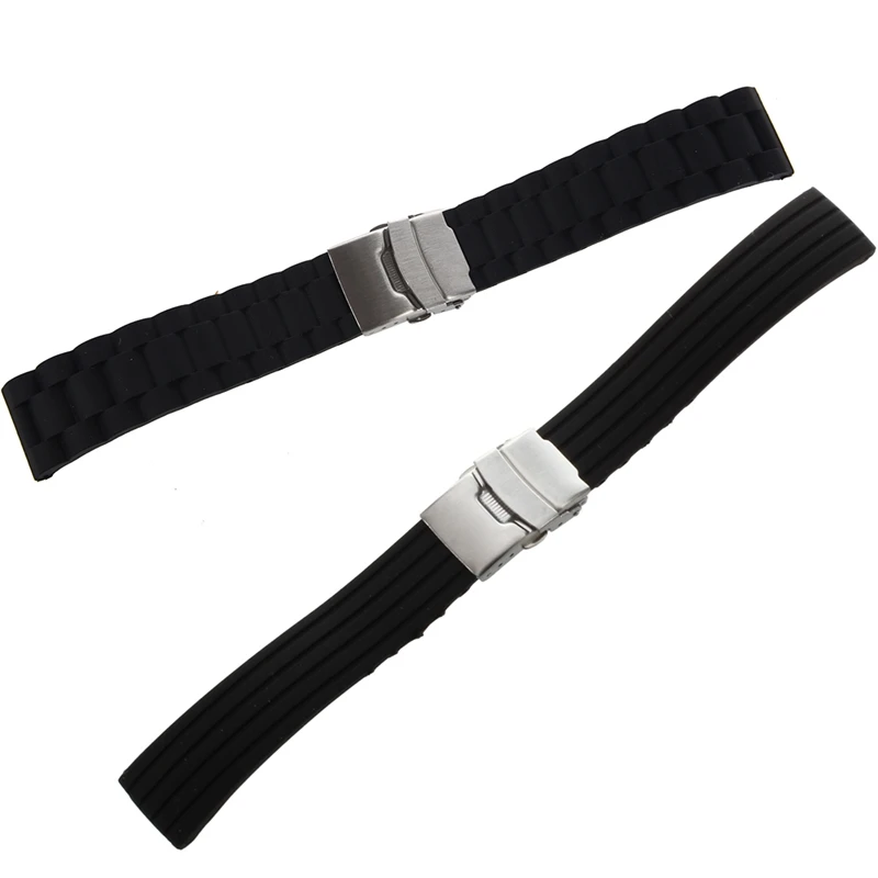 

Black Silicone Waterproof Diving Watchband Strap Deployment Clasp 22mm & Watchband, Bracelet, Silicone, Rubber