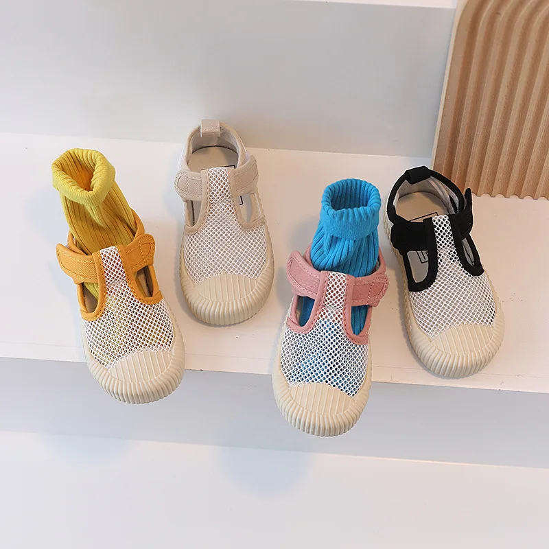 

Детские летние сетчатые кроссовки, дышащие плетеные спортивные туфли для мальчиков и девочек, модные кроссовки бисквит, детские сандалии карамельных цветов