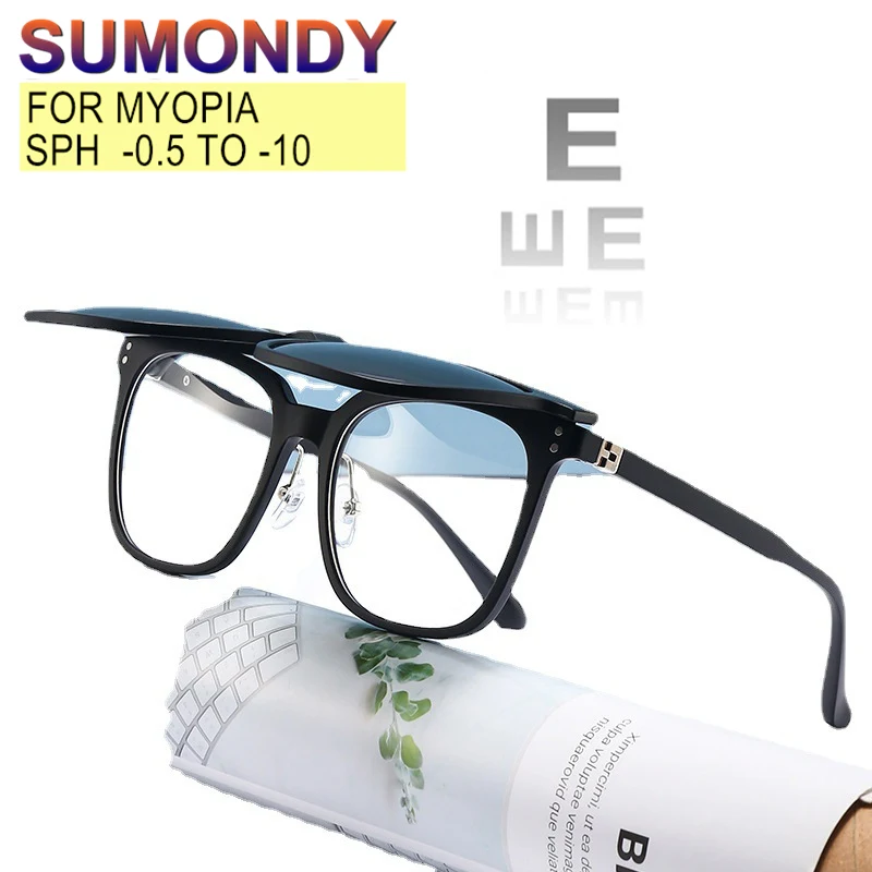 

Prescription Glasses Myopia -0.5 to -10 And Magnetic Sunglasses Clip Men Women Clamshell Spectacles Nearsighed Astigmatism UF183