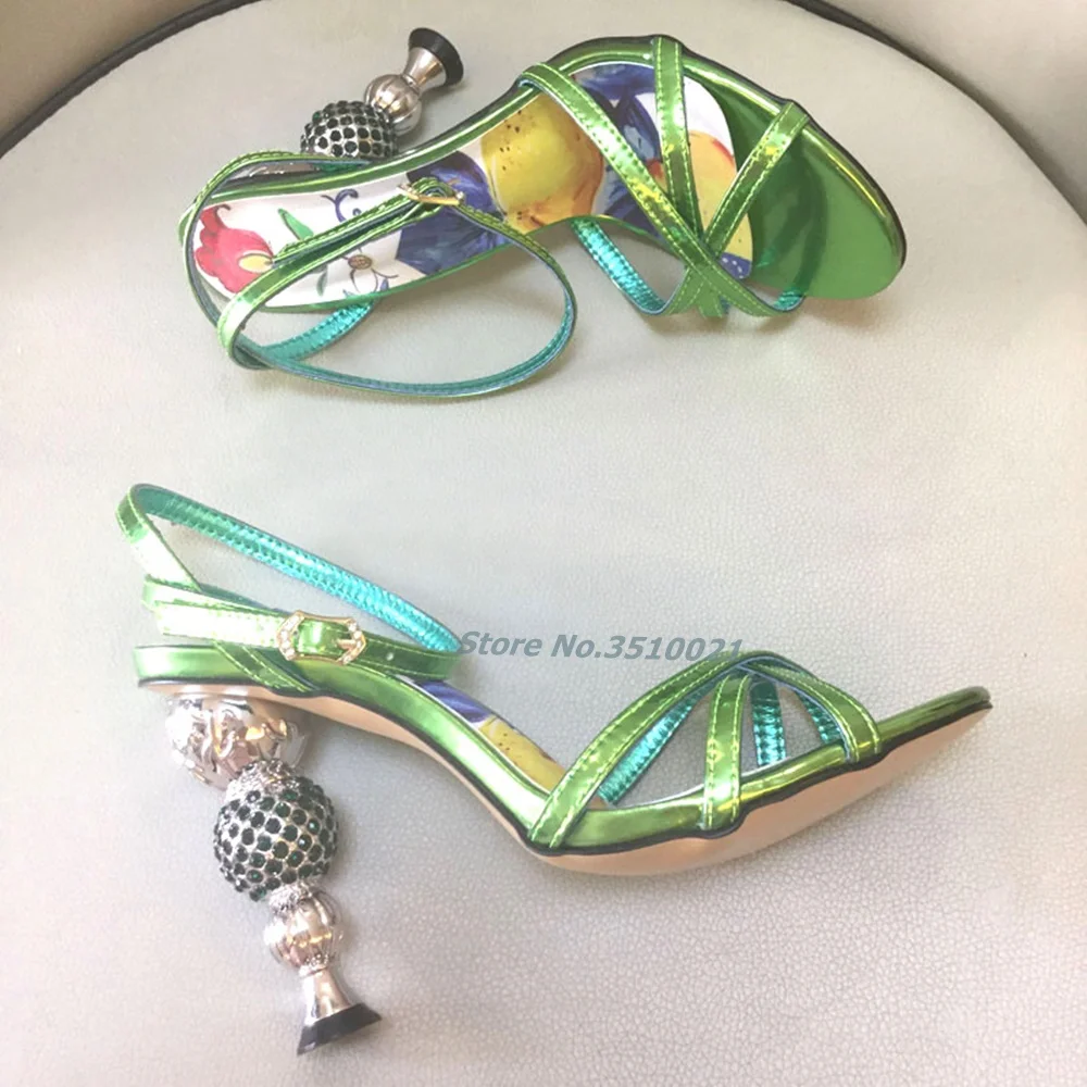 Diamond-studded Cylindrical Heel 2022 Summer New Colorblock Cross Strap Sandals Multicolor Novelty Style Summer Women's High Hee