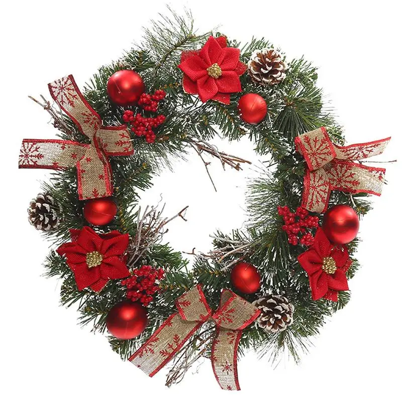 

Winter Wreaths For Front Door Floral Christmas Artificial Wreath Realistic Pine Needles Red Berries Bows Garland For Christmas