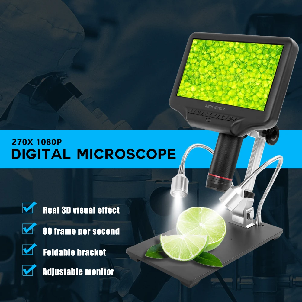 

7 "Screen 3D 270X Digital Microscope AD407 1080P Multimedia Interface Long Object Distance Microscopes for Repairing Soldering