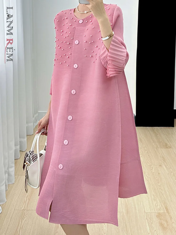 

Платье женское Плиссированное с бисером, однобортное, свободного покроя, с расклешенными рукавами, 32A215