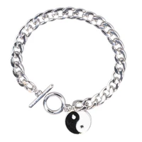 ying yang metal charm bracelet silver tone chain link buckle bracelet
