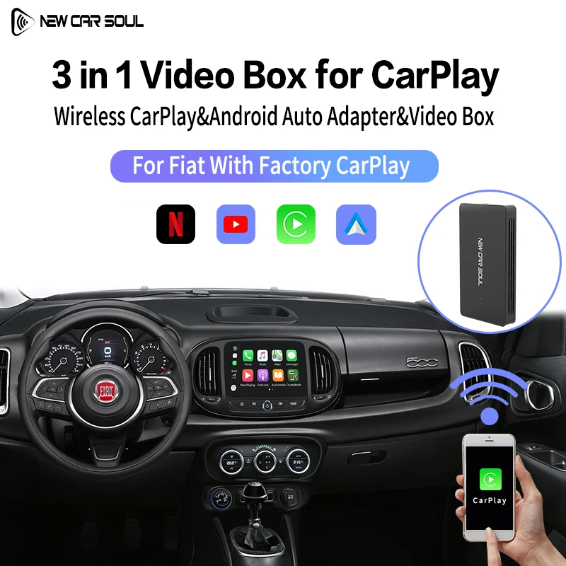 

Fiat New Car Soul Multimedia Video Box for Wireless CarPlay/Wireless Android Auto Adapter 3 in 1 Fit for Factory CarPlay